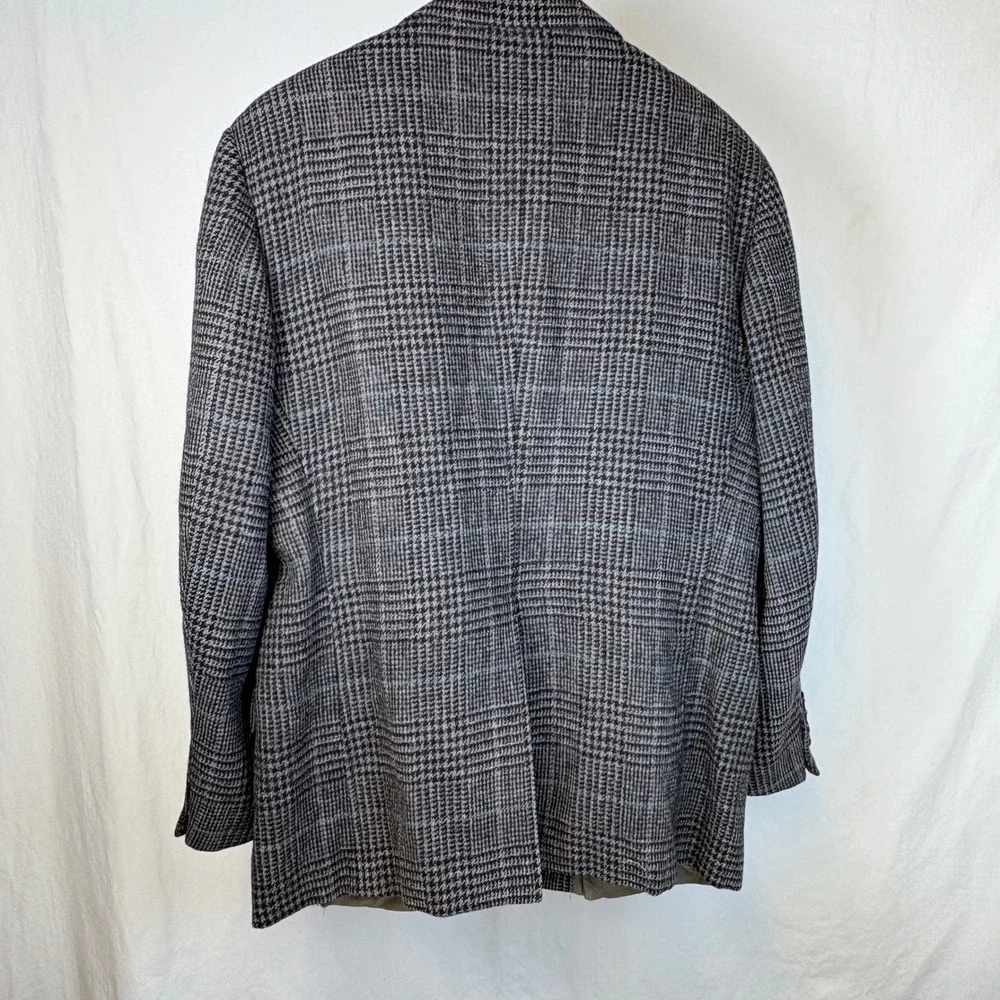 Vtg Polo University Club Ralph Lauren Wool Houndstooth Plaid Blazer Grey 42 USA